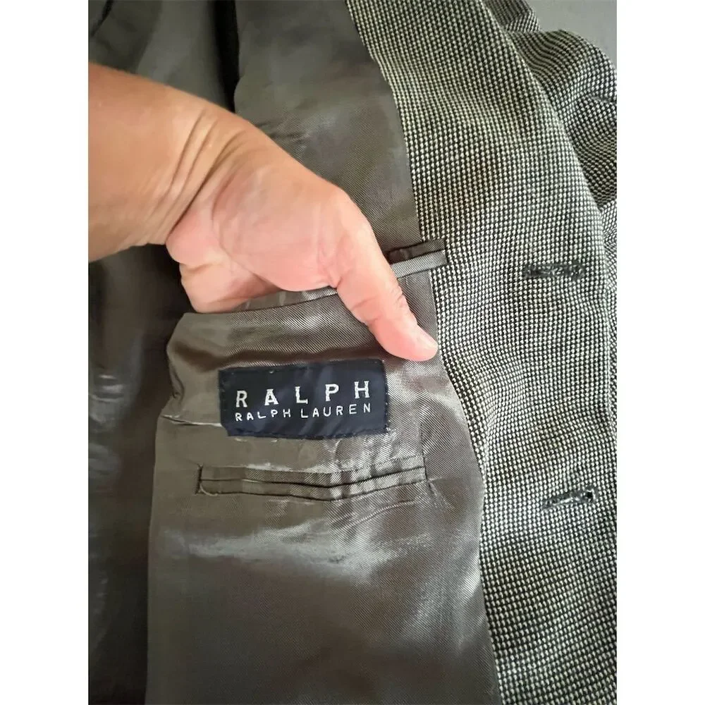 Ralph Lauren‎ Men's Vintage Gray Check Blazer Size 43 L Formal 3-Button